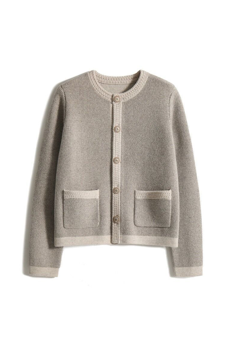 Rundhals-Bi-Color Strickcardigan - 2 Farben verfügbar