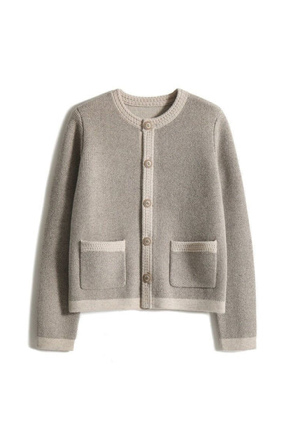 Rundhals-Bi-Color Strickcardigan - 2 Farben verfügbar