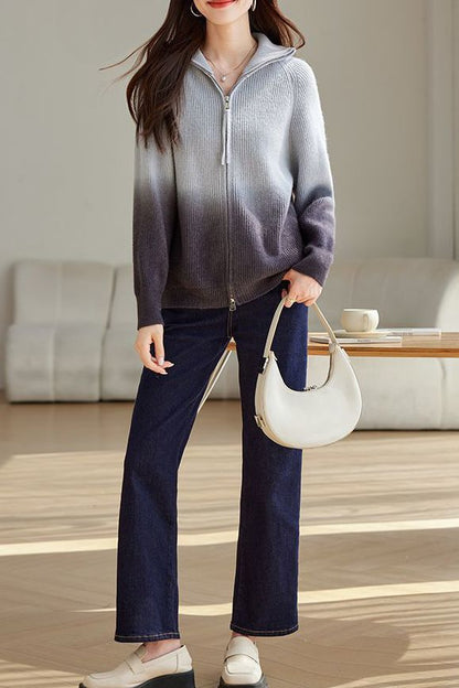 Mode Farbverlauf Farbe Doppelreißverschluss Cardigan