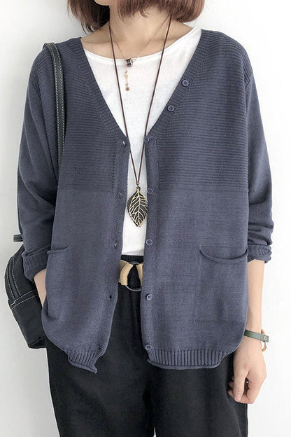 V-Ausschnitt Rippenstrick-Cardigan mit Kontrast - 5 Farben verfügbar