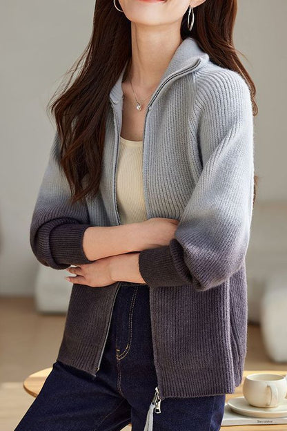 Mode Farbverlauf Farbe Doppelreißverschluss Cardigan