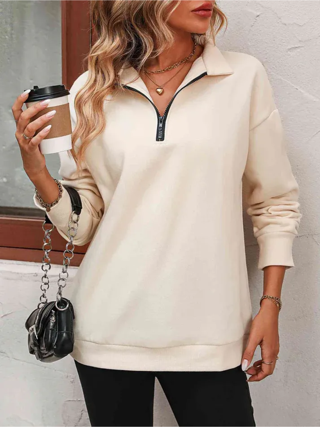 Sofie Sweatshirt mit Reißverschluss und hängenden Schultern für Frauen