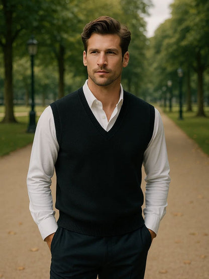 100% Eleganter V-Ausschnitt Strickweste - Cross & Crown
