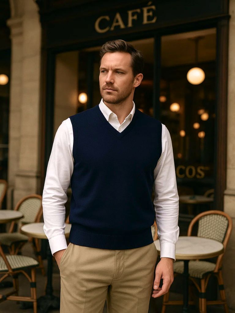 100% Eleganter V-Ausschnitt Strickweste - Cross & Crown