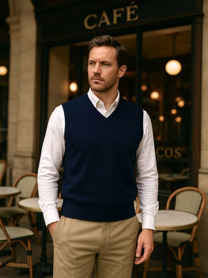 100% Eleganter V-Ausschnitt Strickweste - Cross & Crown