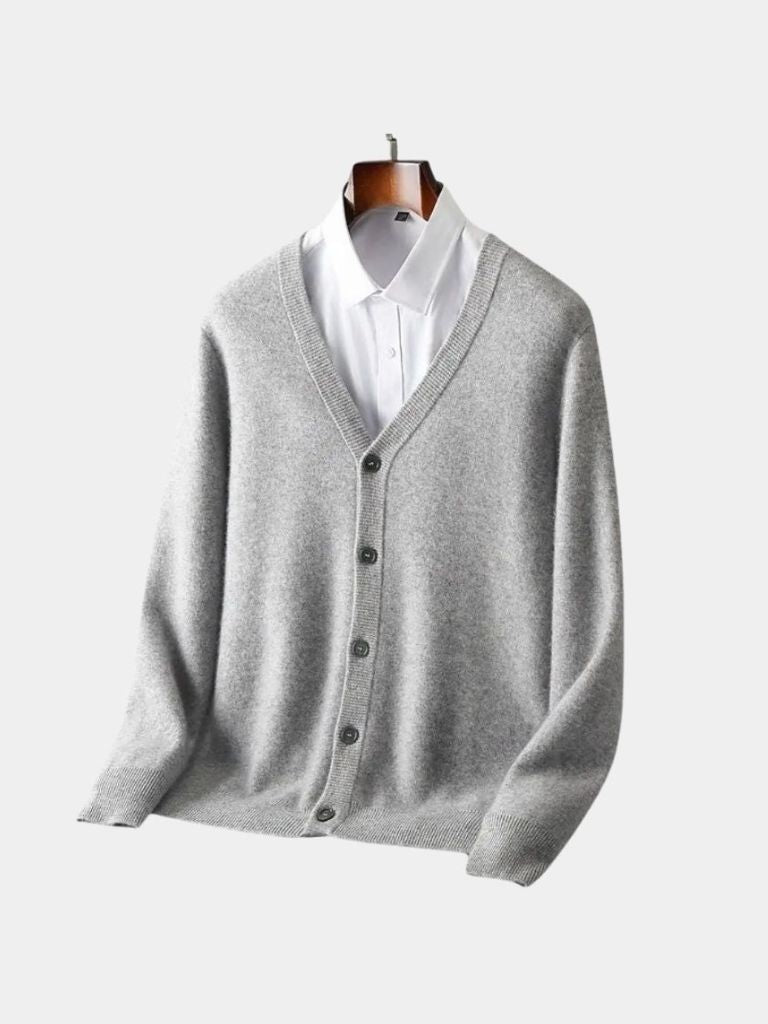 100% Eleganter Merinowoll-Strick-Cardigan mit V-Ausschnitt - Cross & Crown