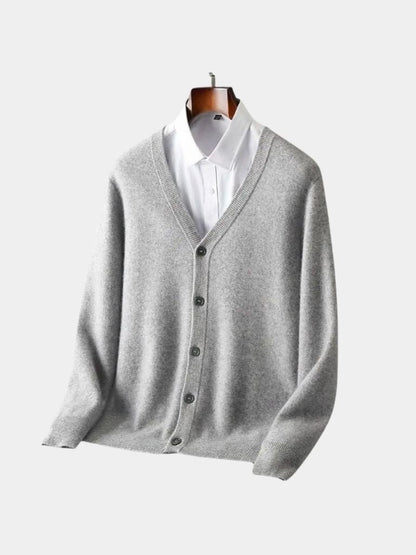 100% Eleganter Merinowoll-Strick-Cardigan mit V-Ausschnitt - Cross & Crown