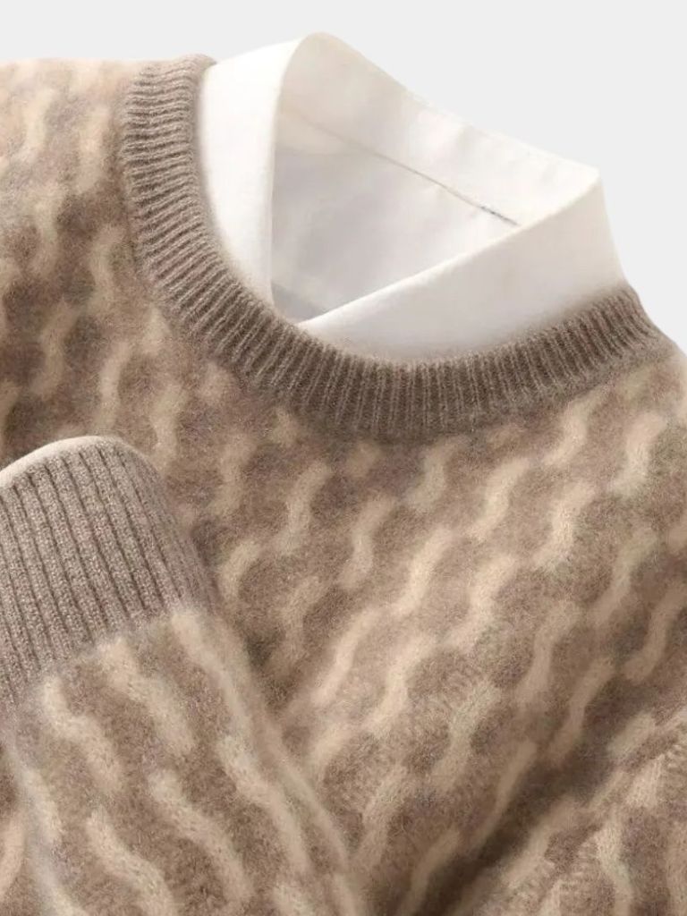 100 % Wollpullover mit geometrischem Rundhalsausschnitt – Cross & Crown