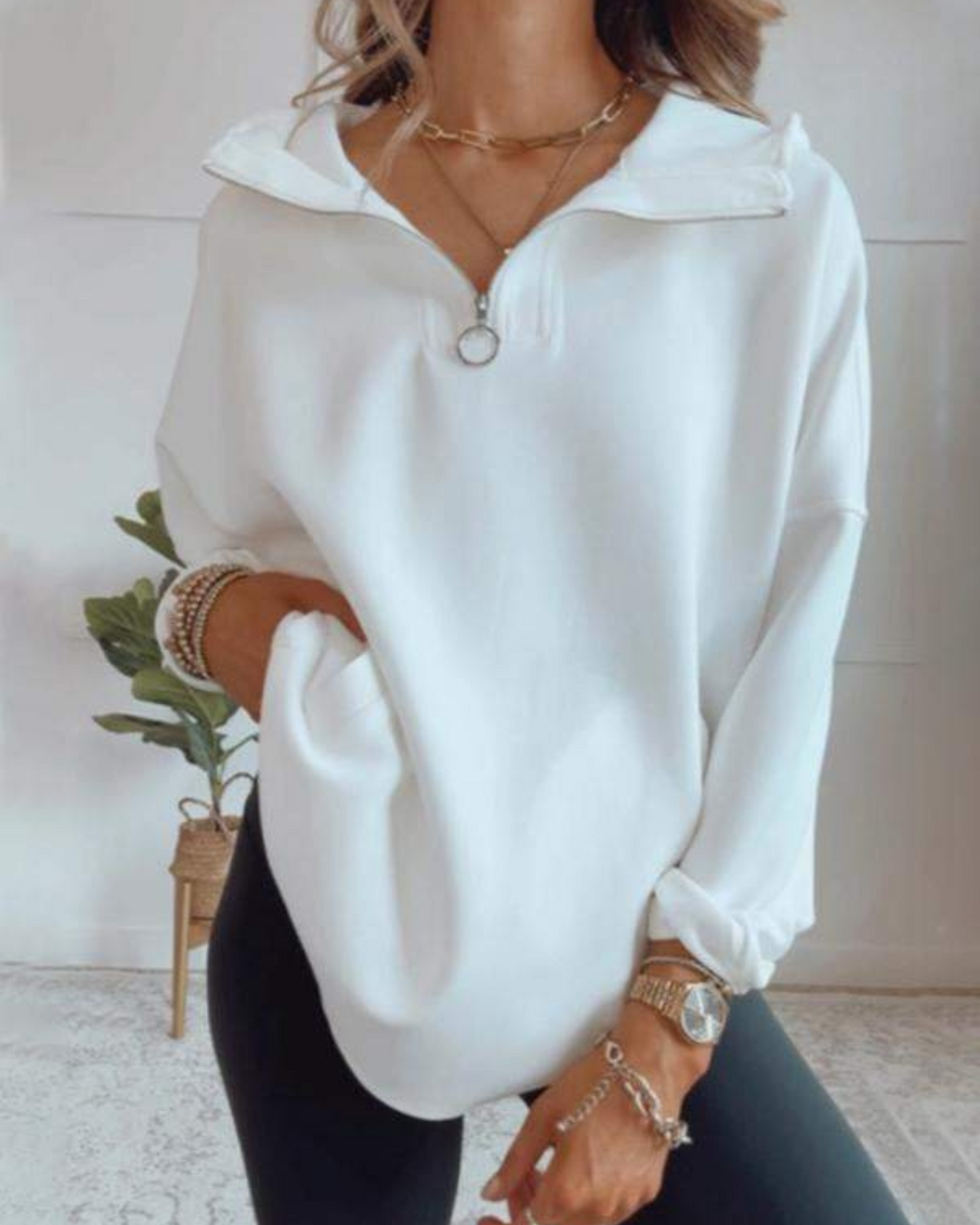 DELISA – Oversized Hoodie mit Viertelreißverschluss