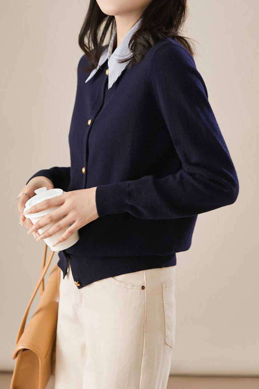 Schicht-Look Hemdkragen Gestreifter Kontrast Strick Cardigan - 3 Farben verfügbar