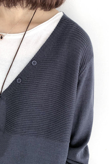 V-Ausschnitt Rippenstrick-Cardigan mit Kontrast - 5 Farben verfügbar