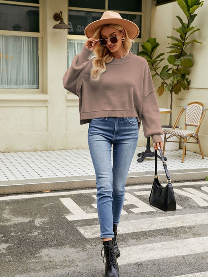 Liber Autumn Damen Crew Neck Raglan Ärmel Jacke Kurz Locker Langarm Pullover