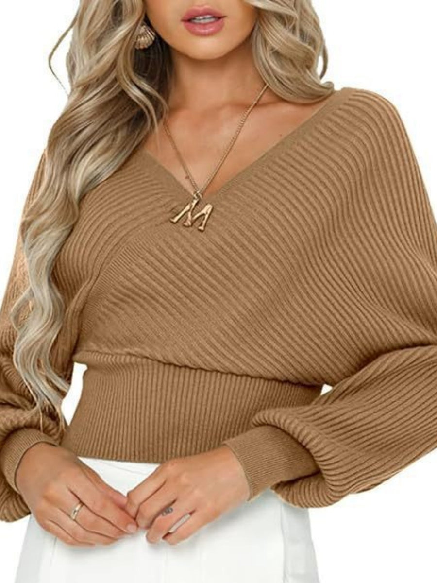 Liber Autumn Damenbekleidung Kreuzdesign Einfache Stickerei V-Ausschnitt einfarbiger Pullover langärmeliger Pullover