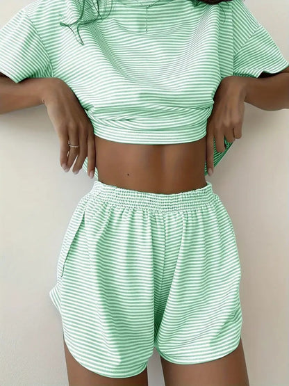 Liber Sommer Damen gestreiftes Schlafanzug Set