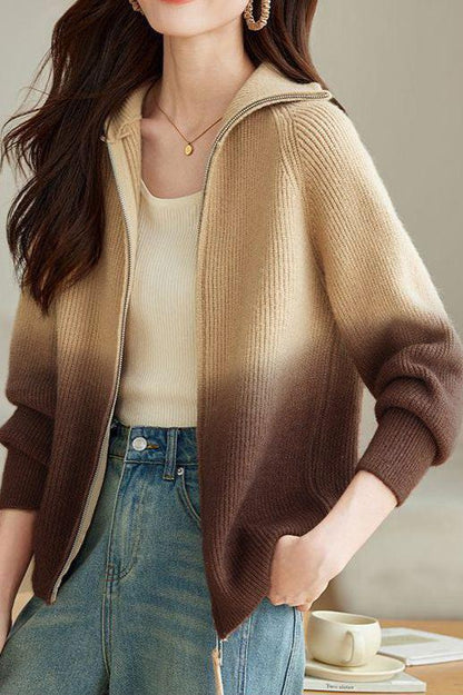 Mode Farbverlauf Farbe Doppelreißverschluss Cardigan