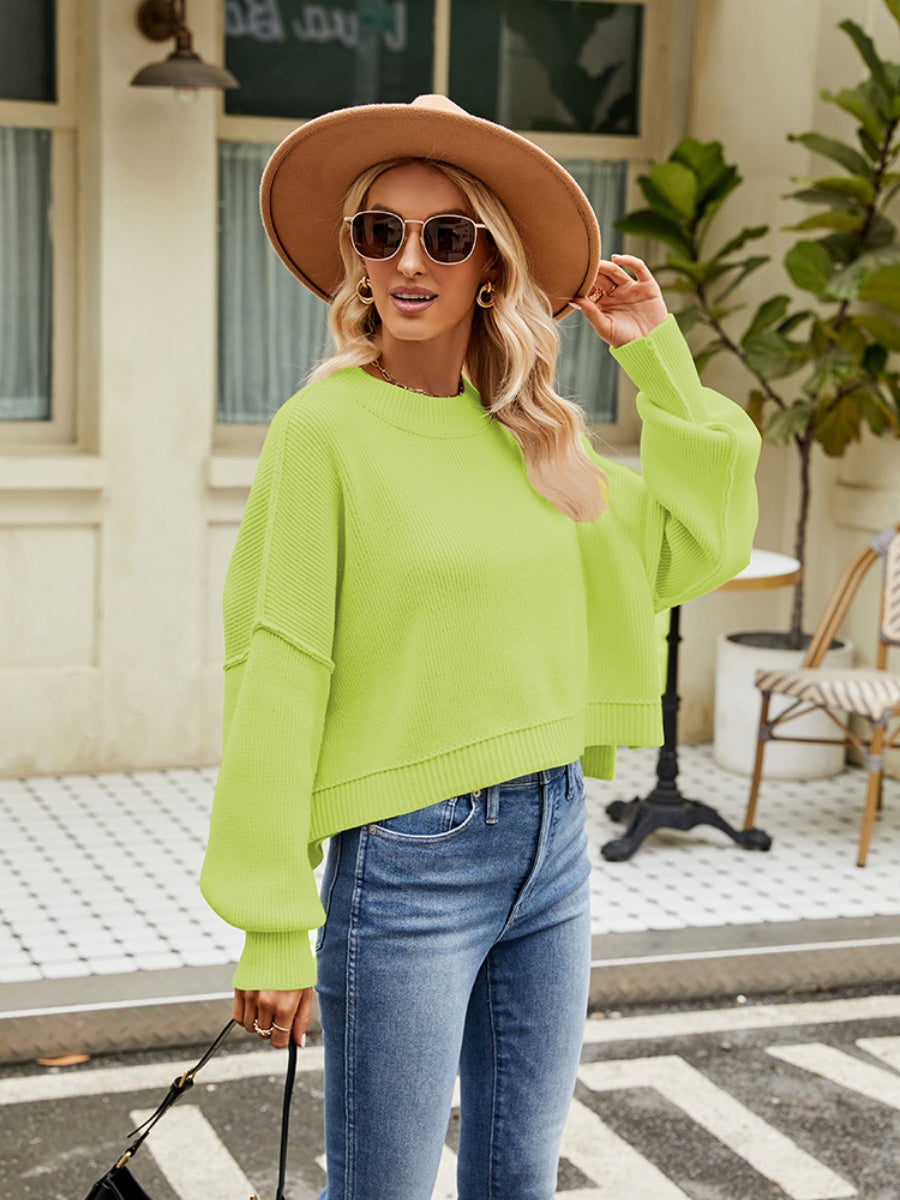 Liber Autumn Damen Crew Neck Raglan Ärmel Jacke Kurz Locker Langarm Pullover