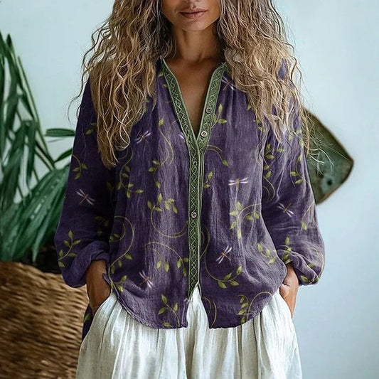 Valeria | Vintage-Bluse mit Blattdruck