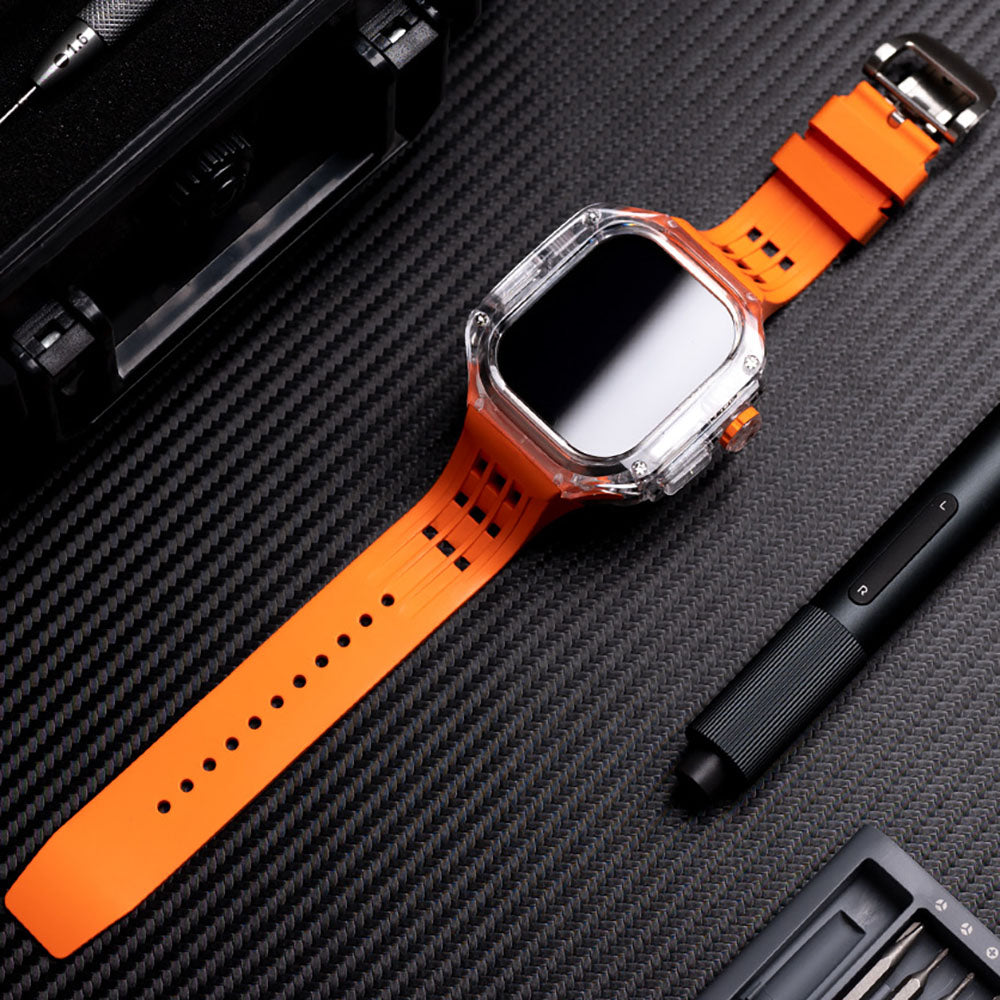 Hochwertiges, vollständig transparentes Uhrengehäuse mit FKM-Armband für Apple Watch