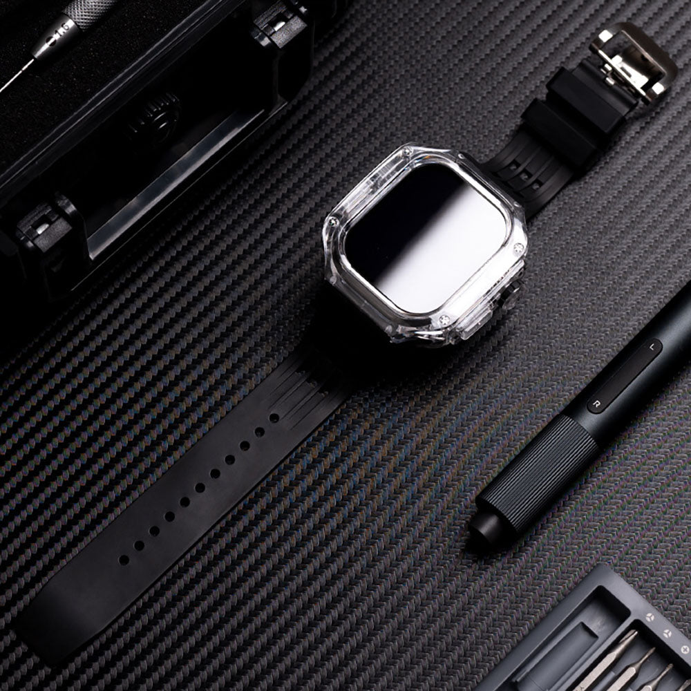 Hochwertiges, vollständig transparentes Uhrengehäuse mit FKM-Armband für Apple Watch