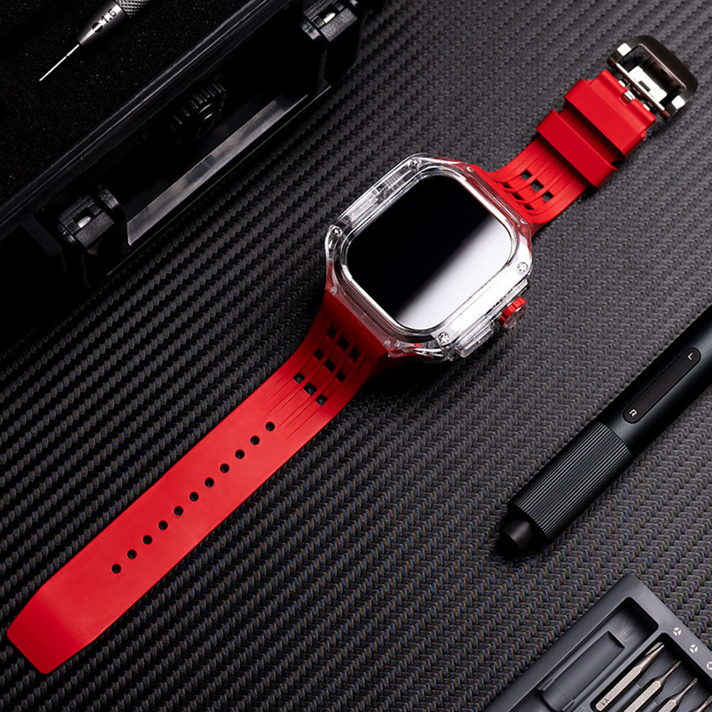 Hochwertiges, vollständig transparentes Uhrengehäuse mit FKM-Armband für Apple Watch