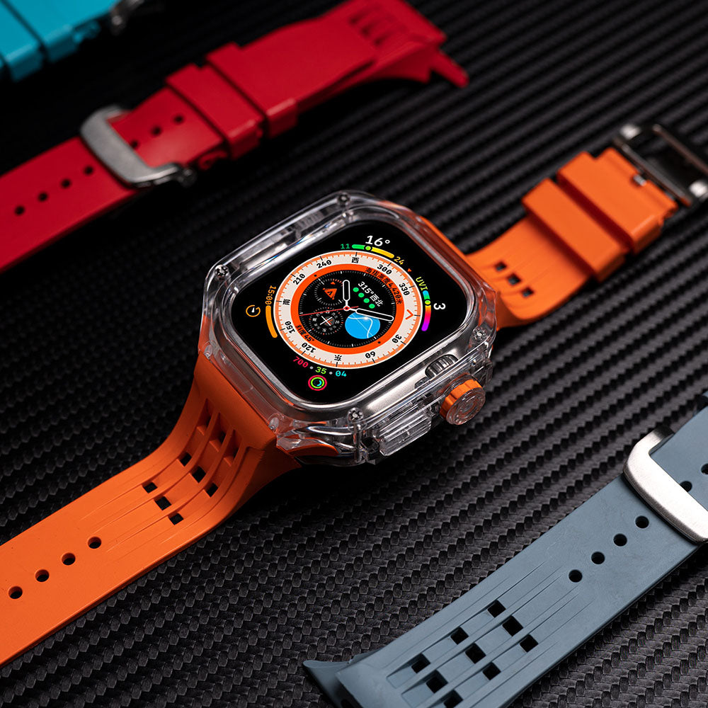 Hochwertiges, vollständig transparentes Uhrengehäuse mit FKM-Armband für Apple Watch