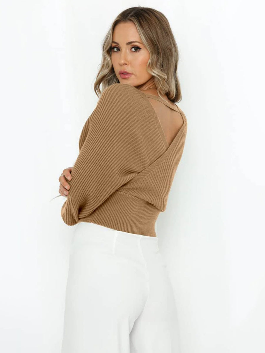 Liber Autumn Damenbekleidung Kreuzdesign Einfache Stickerei V-Ausschnitt einfarbiger Pullover langärmeliger Pullover