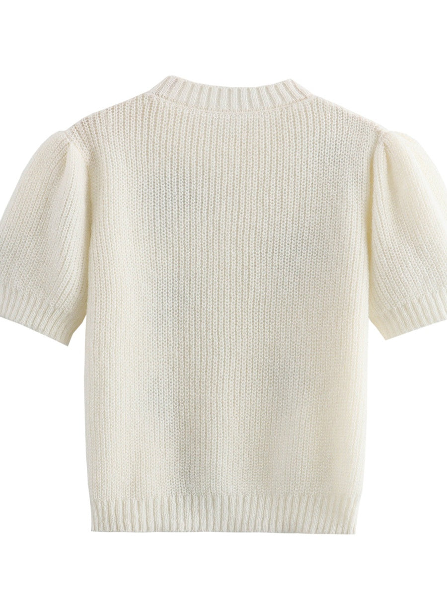 Schnürung 3D Schleife Kurzarm Strickpullover