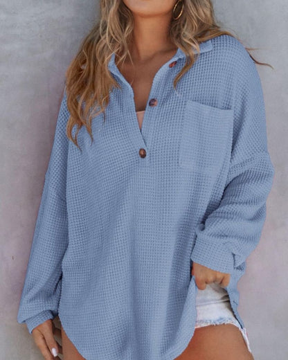 TAHLIA – Waffelstrick V-Ausschnitt Shirt