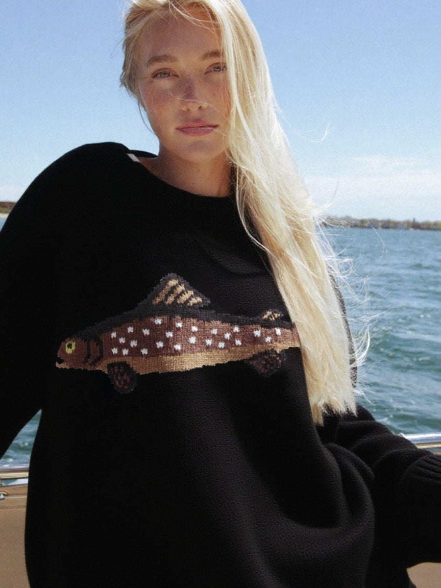 Kontrastierende Farben Tiermuster Pullover