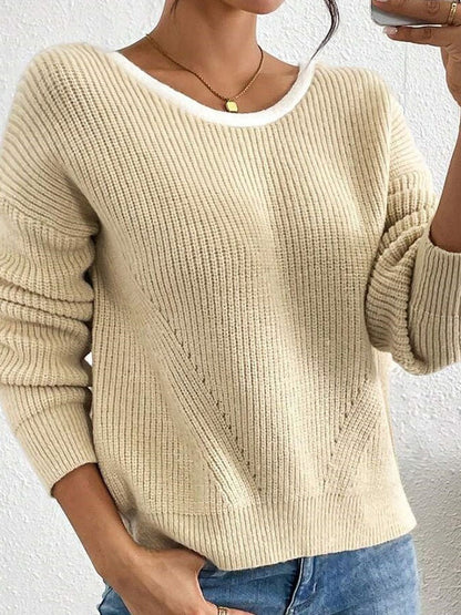 Bogen Kontrastfarben Rückenausschnitt Pullover