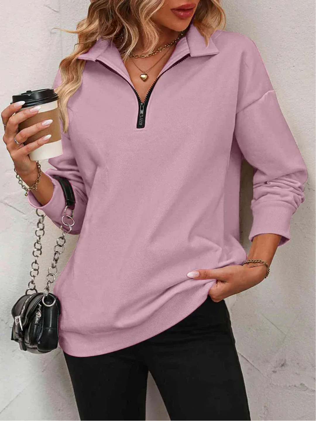 Sofie Sweatshirt mit Reißverschluss und hängenden Schultern für Frauen