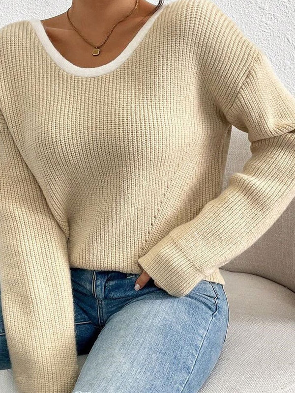 Bogen Kontrastfarben Rückenausschnitt Pullover