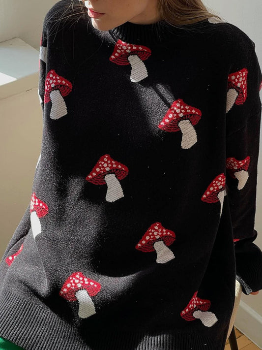 Liber Autumn Damen Pullover mit Pilzmuster aus garngefärbtem Material