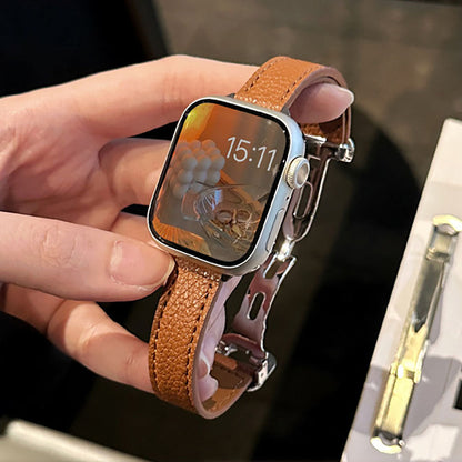 Lederarmband mit Lychee-Effekt und Faltschliesse für Apple Watch