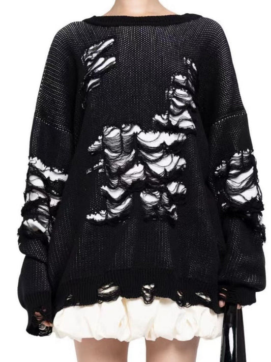 Liber Autumn Damen Kontrastfarbe zerrissener Patchwork Pullover