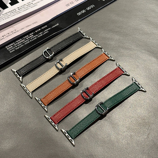 Lederarmband mit Lychee-Effekt und Faltschliesse für Apple Watch