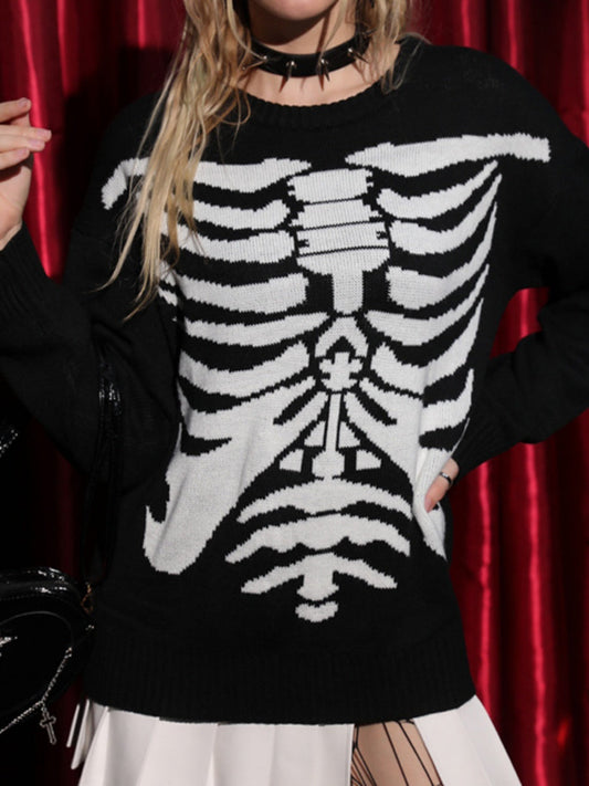 Liber Damen Herbst Totenkopf Langarm Pullover