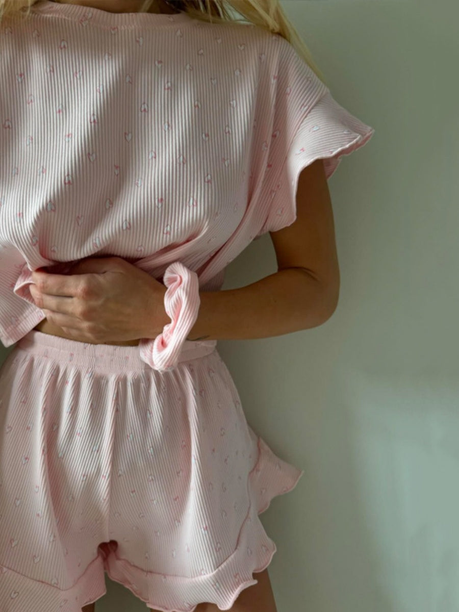 Liber Sommer Damen Rüschendruck Nachtwäsche