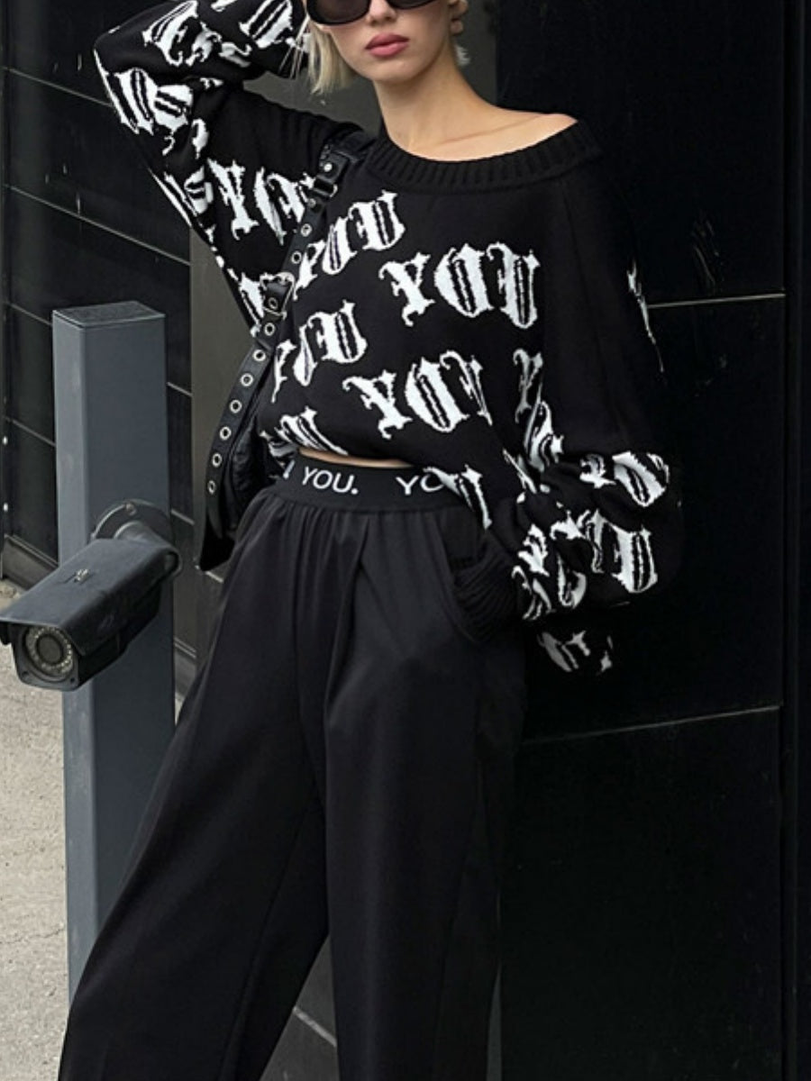 Liber Autumn Damen Retro-Mode Europäischer und Amerikanischer Rockdruck Pullover Sweater