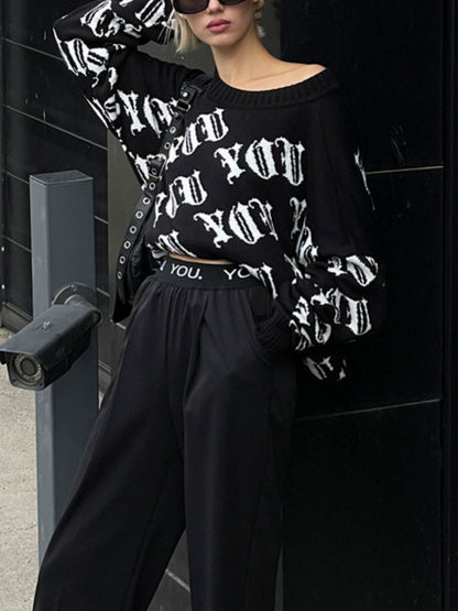 Liber Autumn Damen Retro-Mode Europäischer und Amerikanischer Rockdruck Pullover Sweater