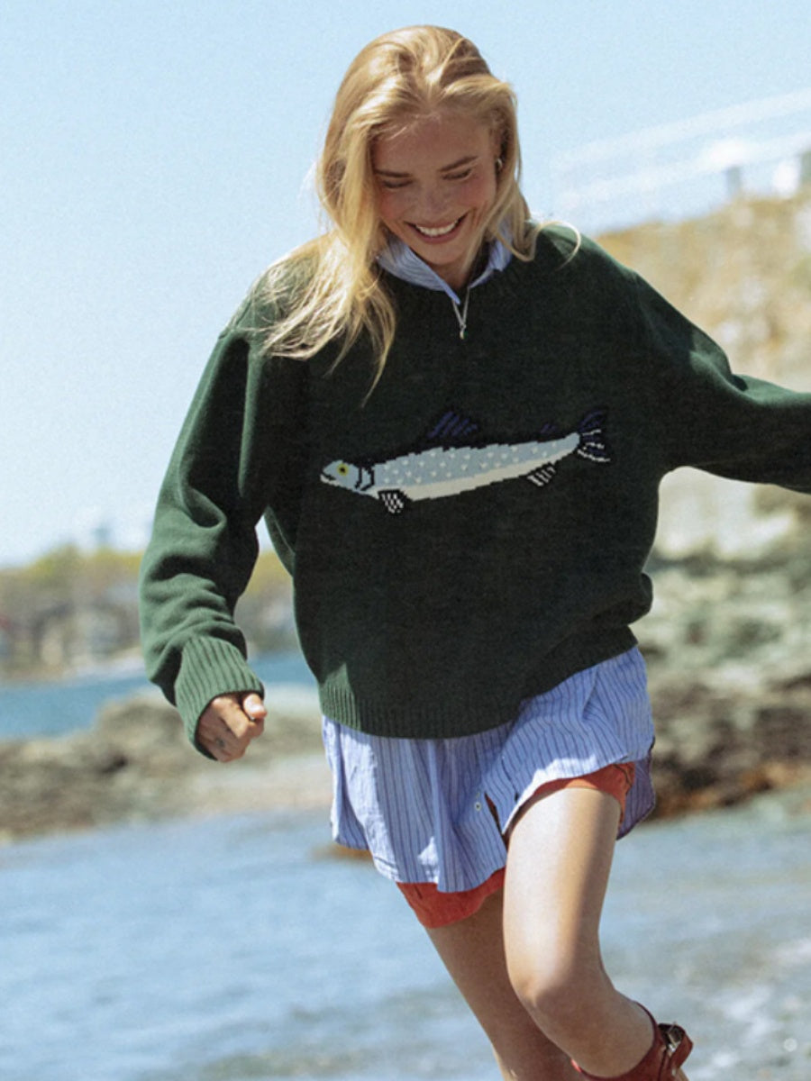 Kontrastierende Farben Tiermuster Pullover