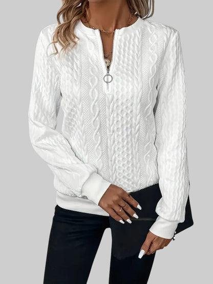 VERA – DAMEN-PULLOVER MIT REISSVERSCHLUSS UND ZOPFMUSTER