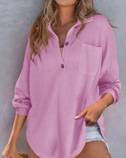 TAHLIA – Waffelstrick V-Ausschnitt Shirt