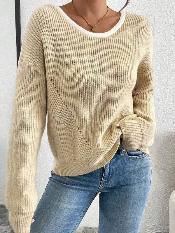 Bogen Kontrastfarben Rückenausschnitt Pullover