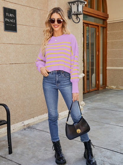 Liber Autumn Damen Crew Neck Raglan Ärmel Jacke Kurz Locker Langarm Pullover