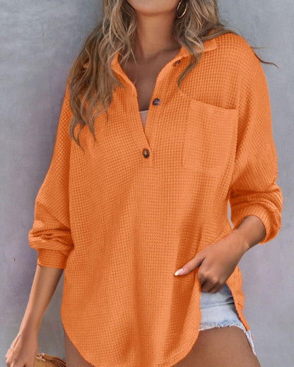 TAHLIA – Waffelstrick V-Ausschnitt Shirt