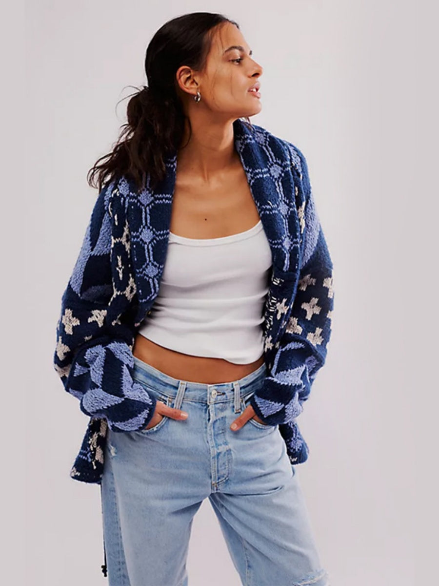 Geometrische Muster Revers Abstract Pullover