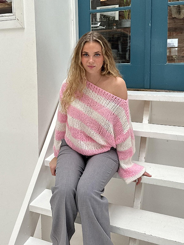 Streifen Rundhals Pullover