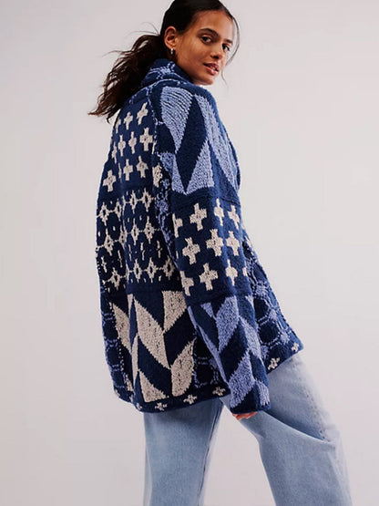 Geometrische Muster Revers Abstract Pullover