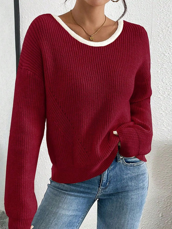 Bogen Kontrastfarben Rückenausschnitt Pullover